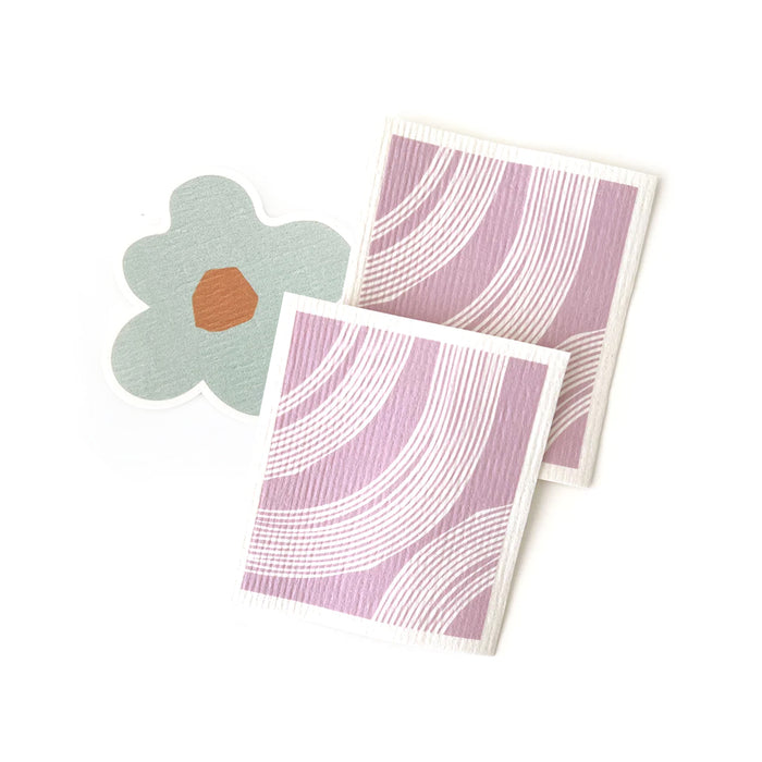 3pc Set of Reusable Dishcloths-  Aqua & Lilac