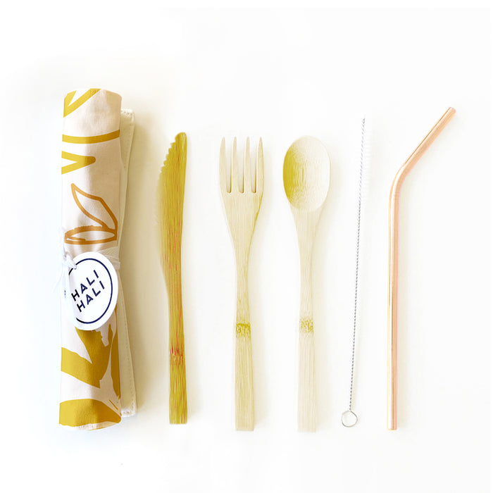 Eco Friendly 6 pc Reusable Cutlery Set - Spring Leaves