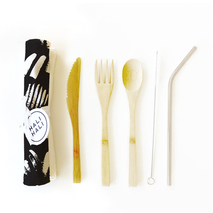 Eco Friendly 6 pc Reusable Cutlery Set - Painterly Midnight