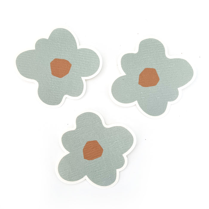 3pc Set of Floral Reusable Dishcloths-  Aqua