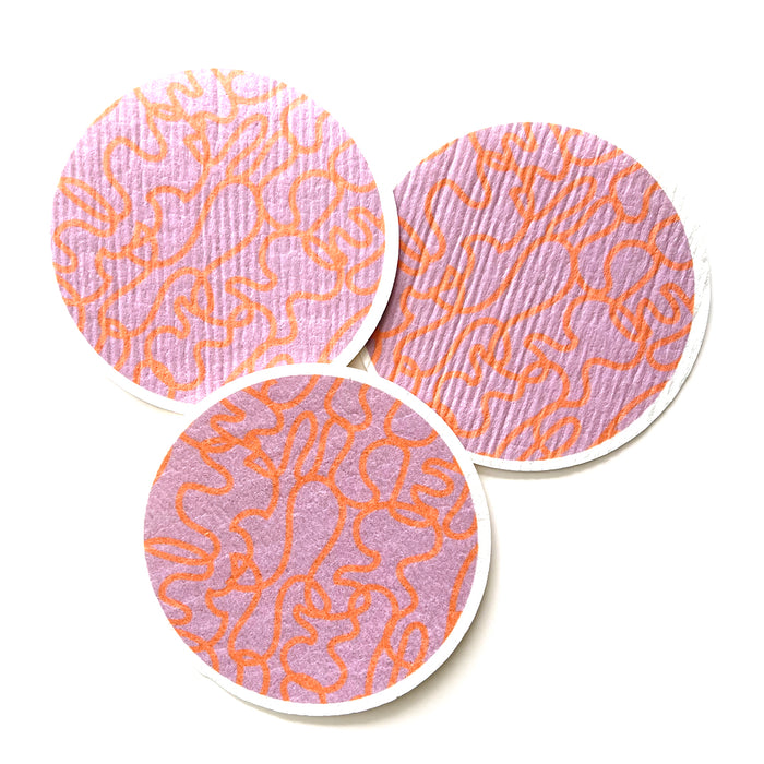 3pc Set of Round Reusable Dishcloths- Cotton Candy